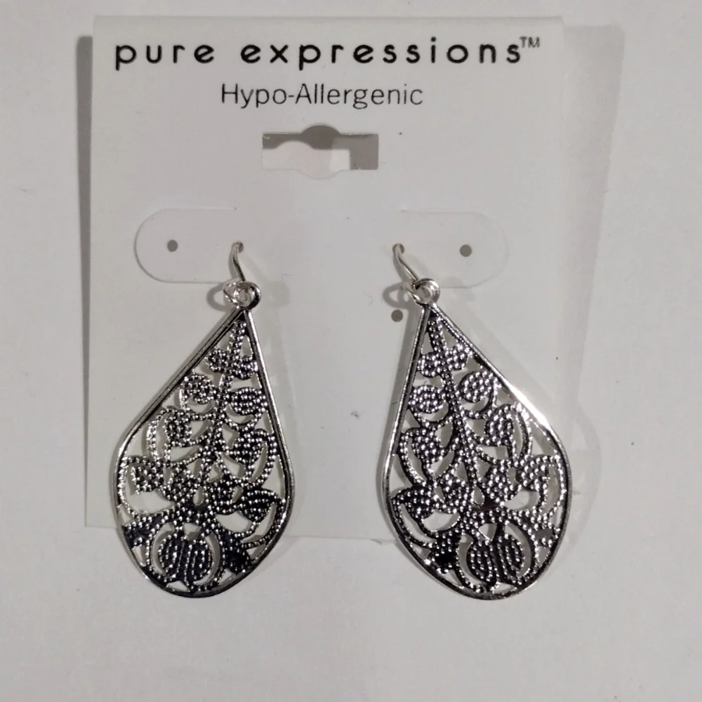 Expressions Filigree Design Silver tone Teardrop Earrings - Women's Jewelry